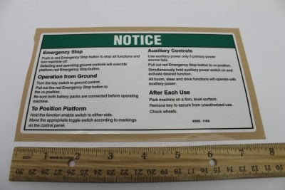 Genie Part # 43653GT – Decal, Notice, Grd Oper Instruct