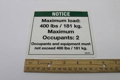 Genie Part # 44983GT – Decal, Notice, Max Cap 400 Lbs