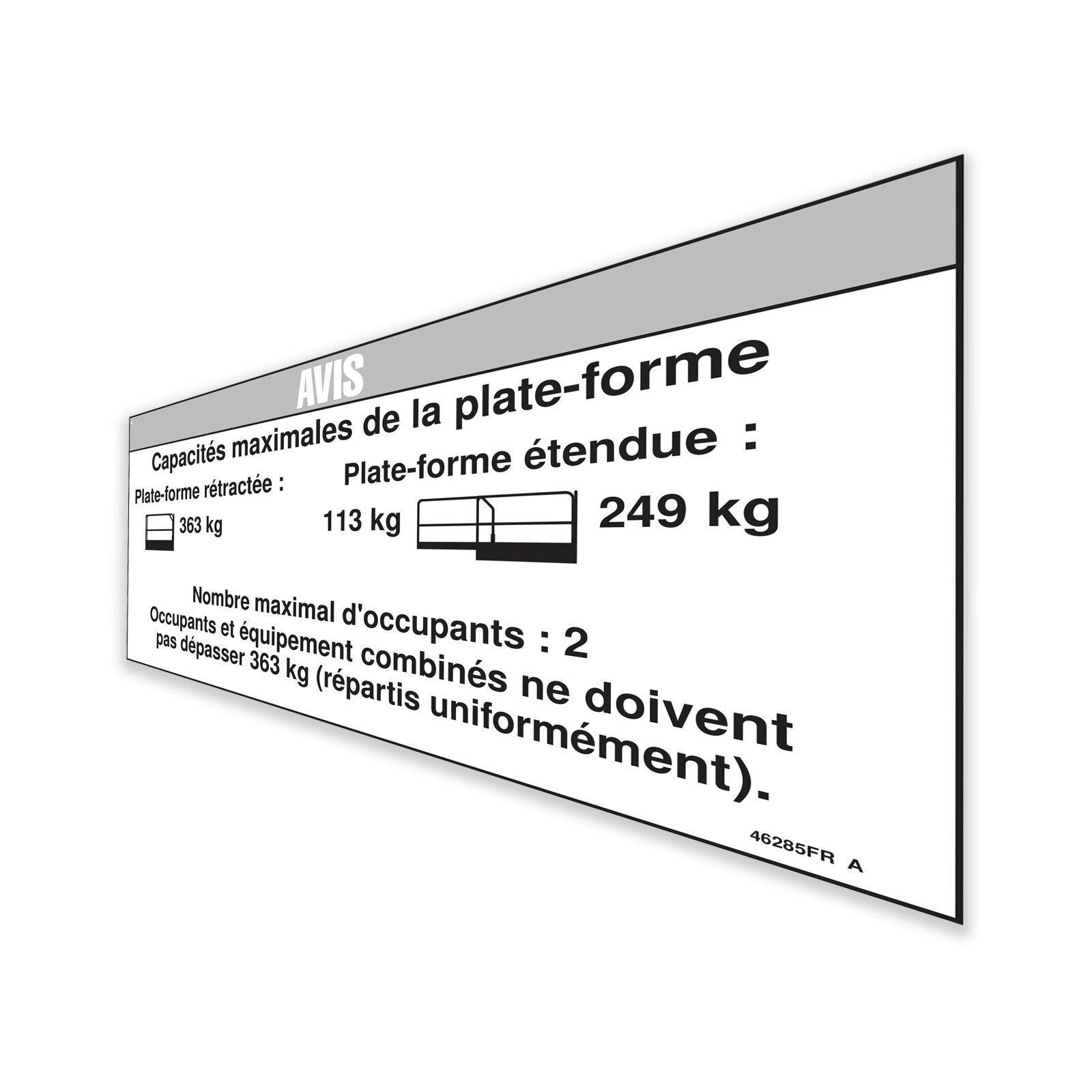 Genie Part # 46285FRGT – Decal, Notice, Max Cap 800/250