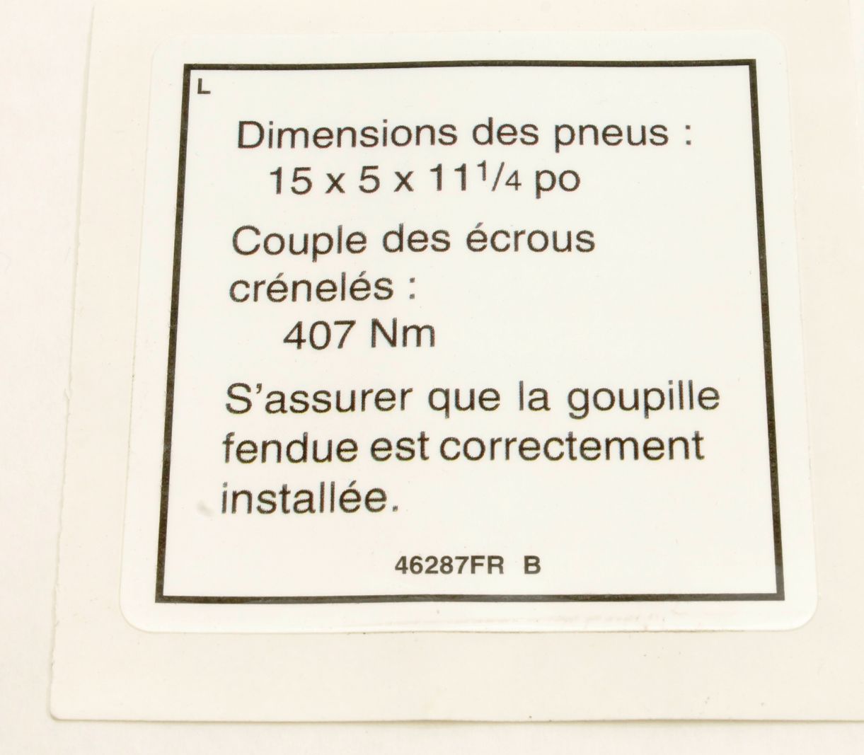 Genie Part # 46287FRGT – Decal, Label-Tire Specs