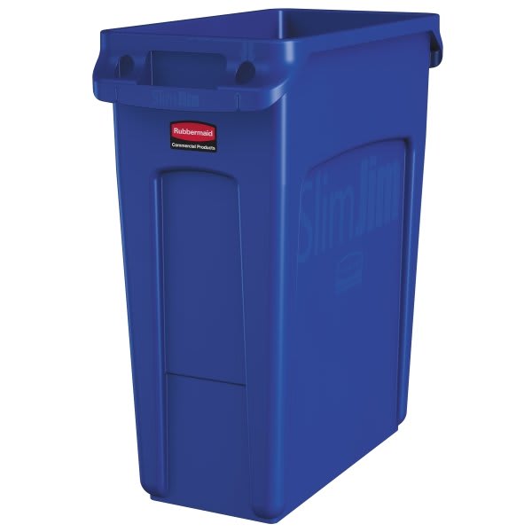 Rubbermaid Commercial Slim Jim 16 Gallon Blue Rectangle Trash Can (4-Pack)