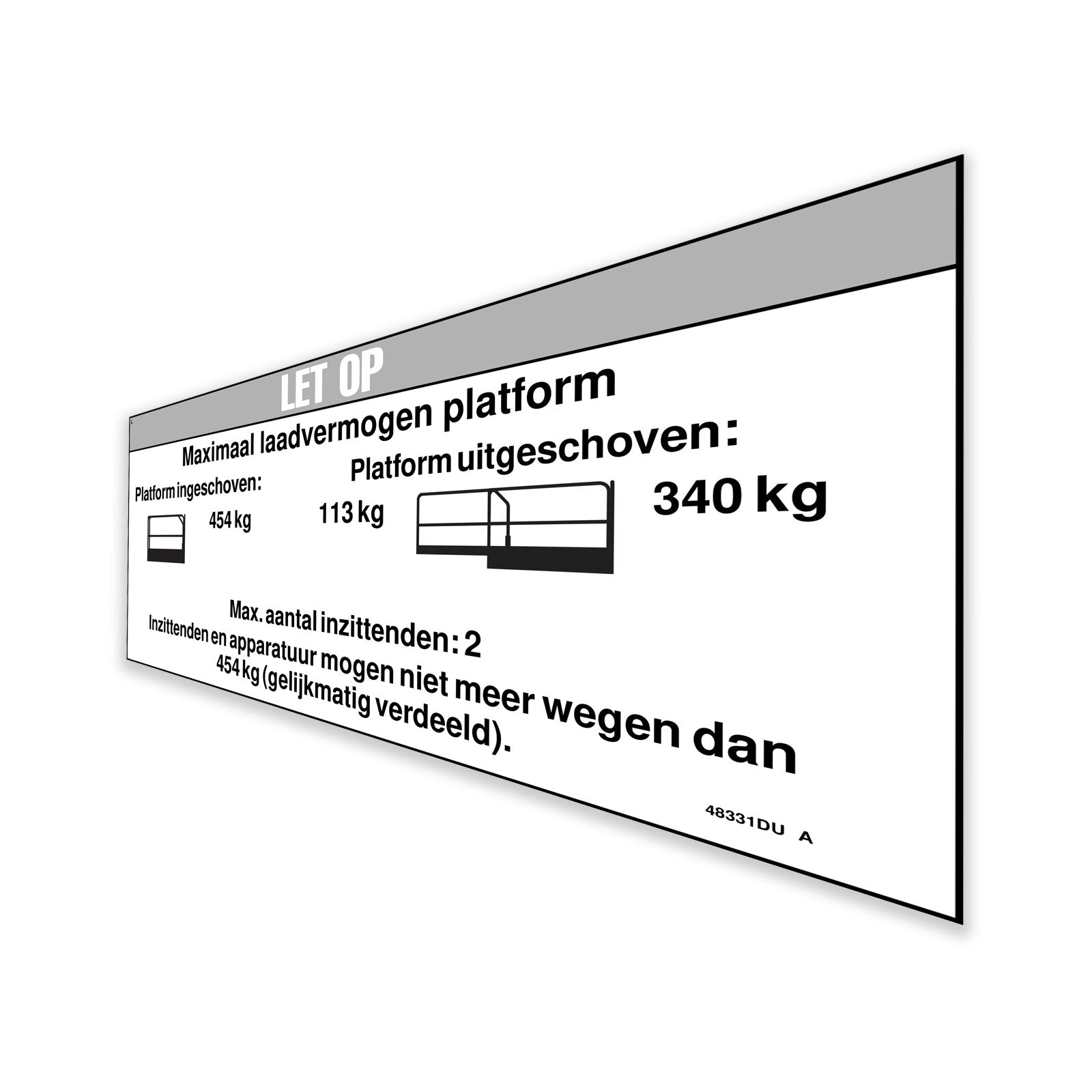 Genie Part # 48331DUGT – Decal, Notice, Max Cap 1000/250