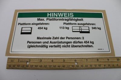 Genie Part # 48331GRGT – Decal, Notice, Max Cap 1000/250