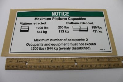 Genie Part # 52084GT – Decal, Notice, Max Cap 1200/250
