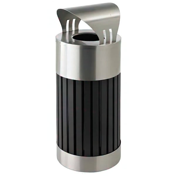 Commercial Zone Products Riverview 25 Gallon Slate Stainless Steel Trash Can W/ Canopy Top (Black)