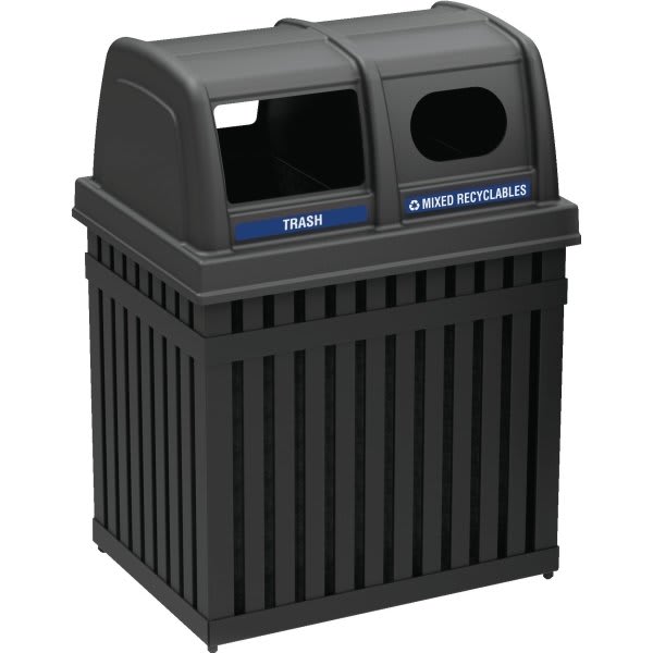 Commercial Zone Products Archtec 50 Gallon Recycling Trash Receptacle W/ Decals (Black)