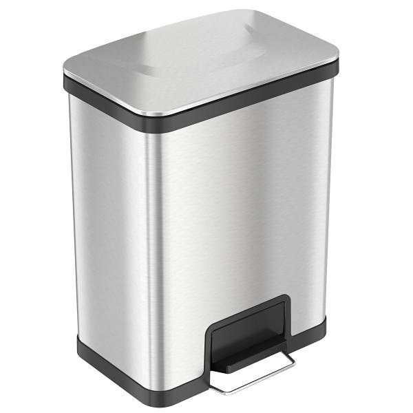 HLS Commercial 13 Gallon Stainless Steel Step Pedal Trash Can With Airstep Technology And Odor Filter