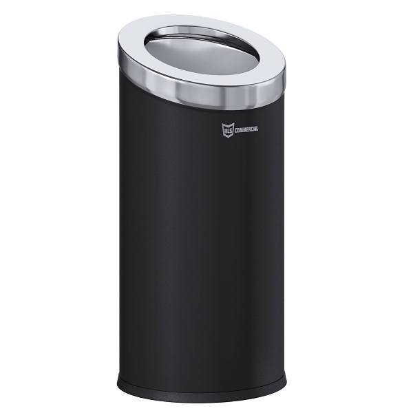 HLS Commercial 15 Gallon Black Stainless Steel Round Slanted Open Top Trash Can
