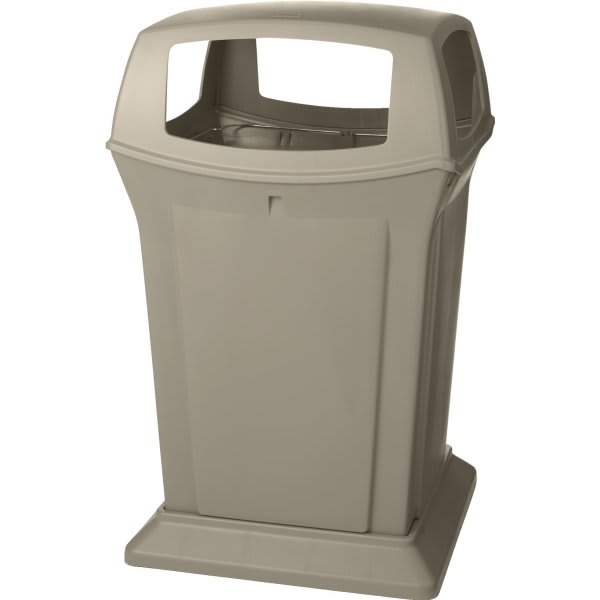 Rubbermaid Commercial Ranger 45 Gallon Trash Can With 4 Openings (Beige)