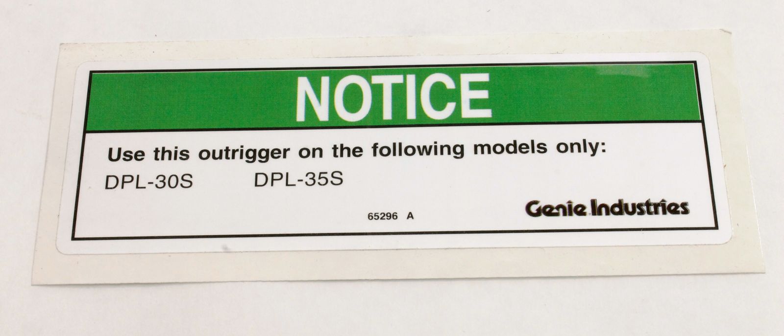 Genie Part # 65296GT – Outrigger Decal