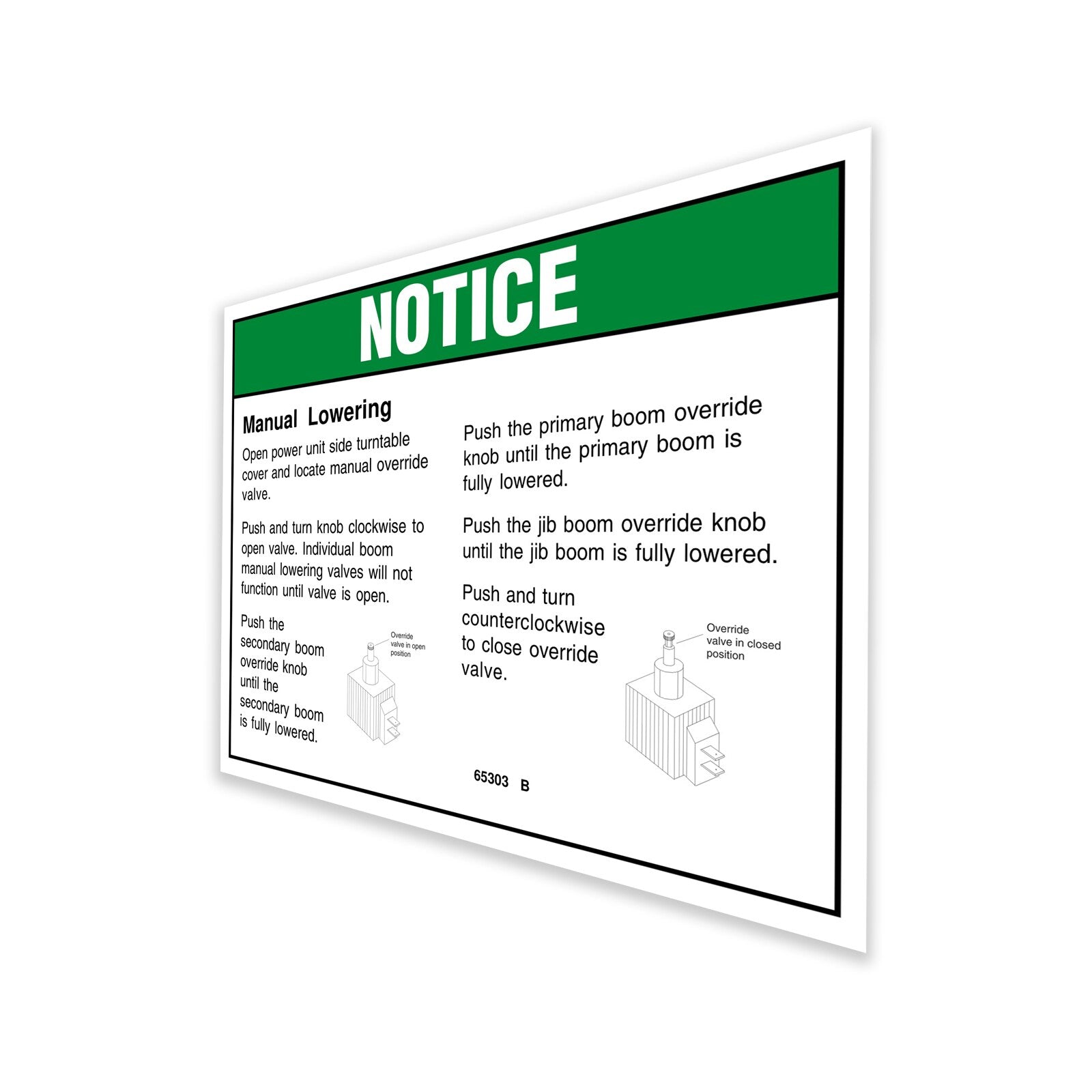 Genie Part # 65303GT – Decal, Notice, Manual Lowering