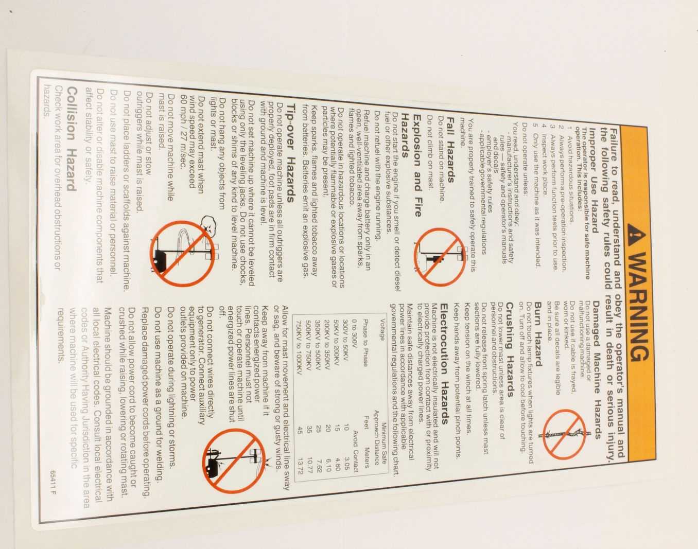 Genie Part # 65411GT – Decal, Warning, General Safety