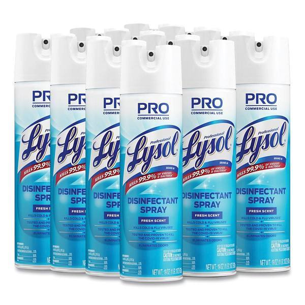 Disinfectant Spray, Fresh Scent, 19 Oz Aerosol Spray, 12/Carton