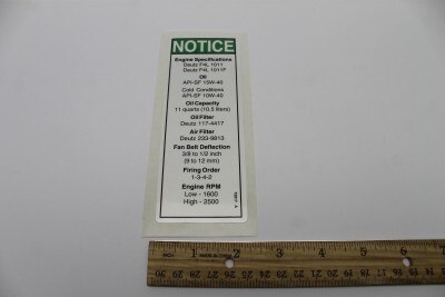 Genie Part # 72817GT – Decal, Notice, Deutz Diesel Spec