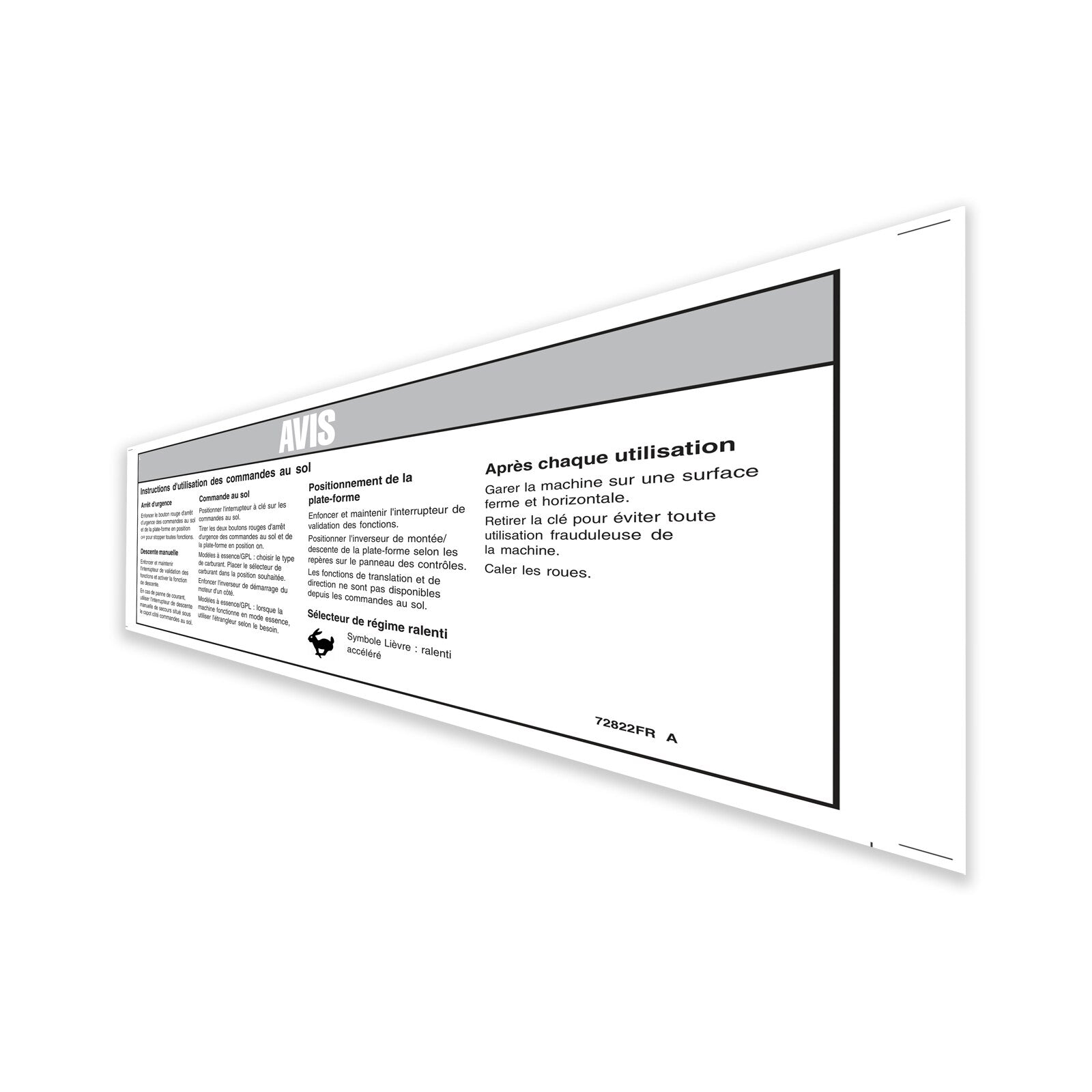 Genie Part # 72822FRGT – Decal, Notice, Oper. Inst, Grnd.