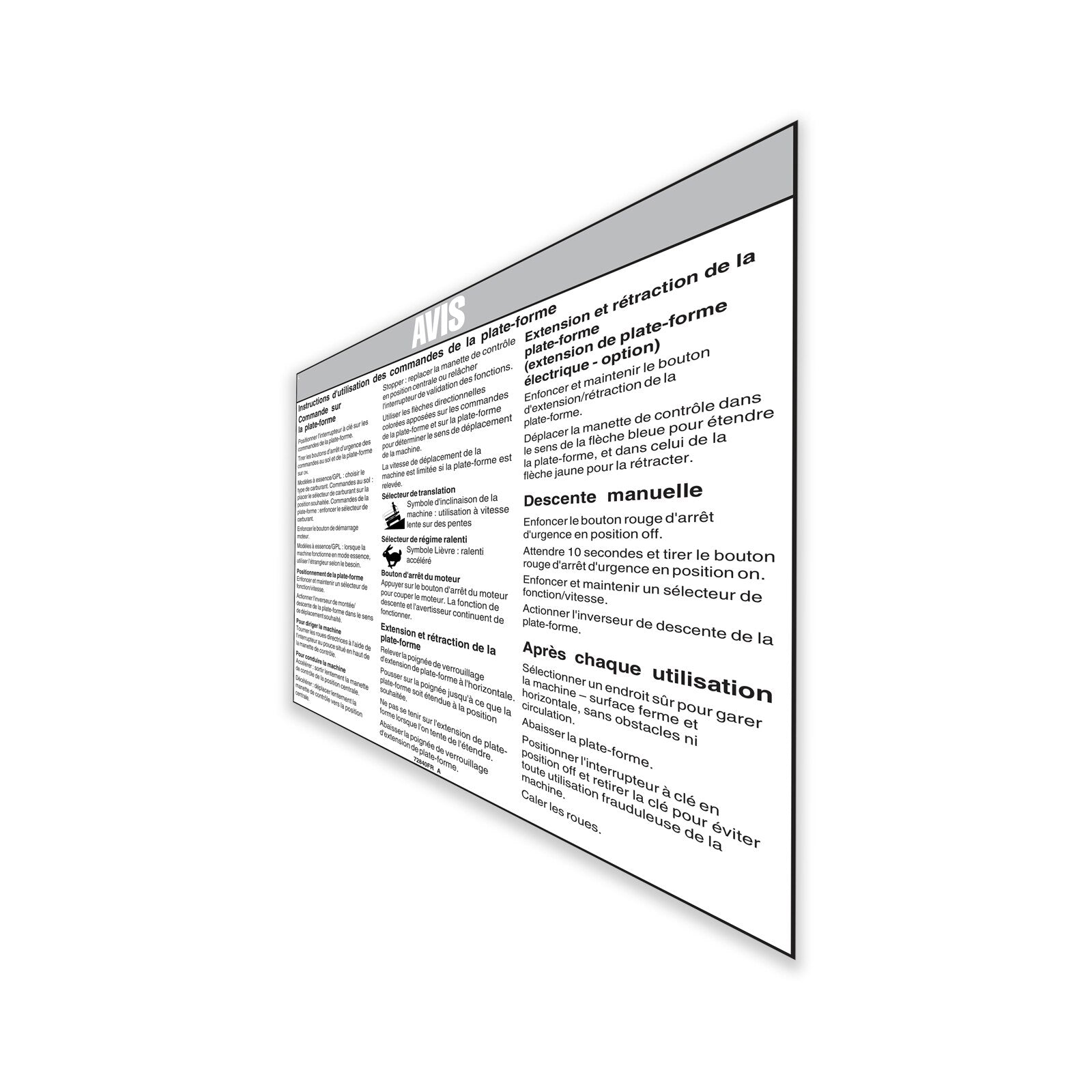Genie Part # 72840FRGT – Decal, Notice Operate Inst, Plat