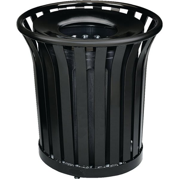 Rubbermaid Commercial Americana Open Top 36 Gallon Stainless Steel Black Trash Can