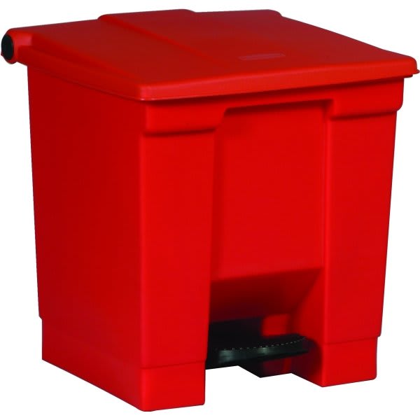Rubbermaid Commercial 8 Gal Plastic Rectangular Front Step-On Trash Can (Red)