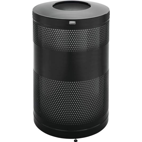 Rubbermaid Commercial 51 Gal Black Steel Round Drop Top Waste Can W/ Levelers & Rigid Liner