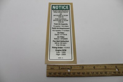 Genie Part # 82204GT – Decal, Notice, Deutz Eng Spec