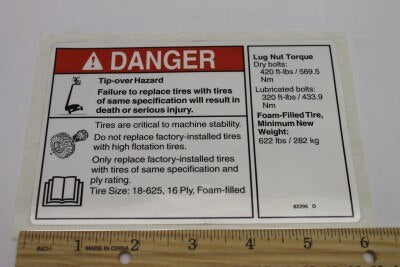 Genie Part # 82296GT – Decal, Notice Tire Specs