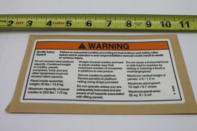 Genie Part # 82410GT – Decal, Warning, Panel Cradle