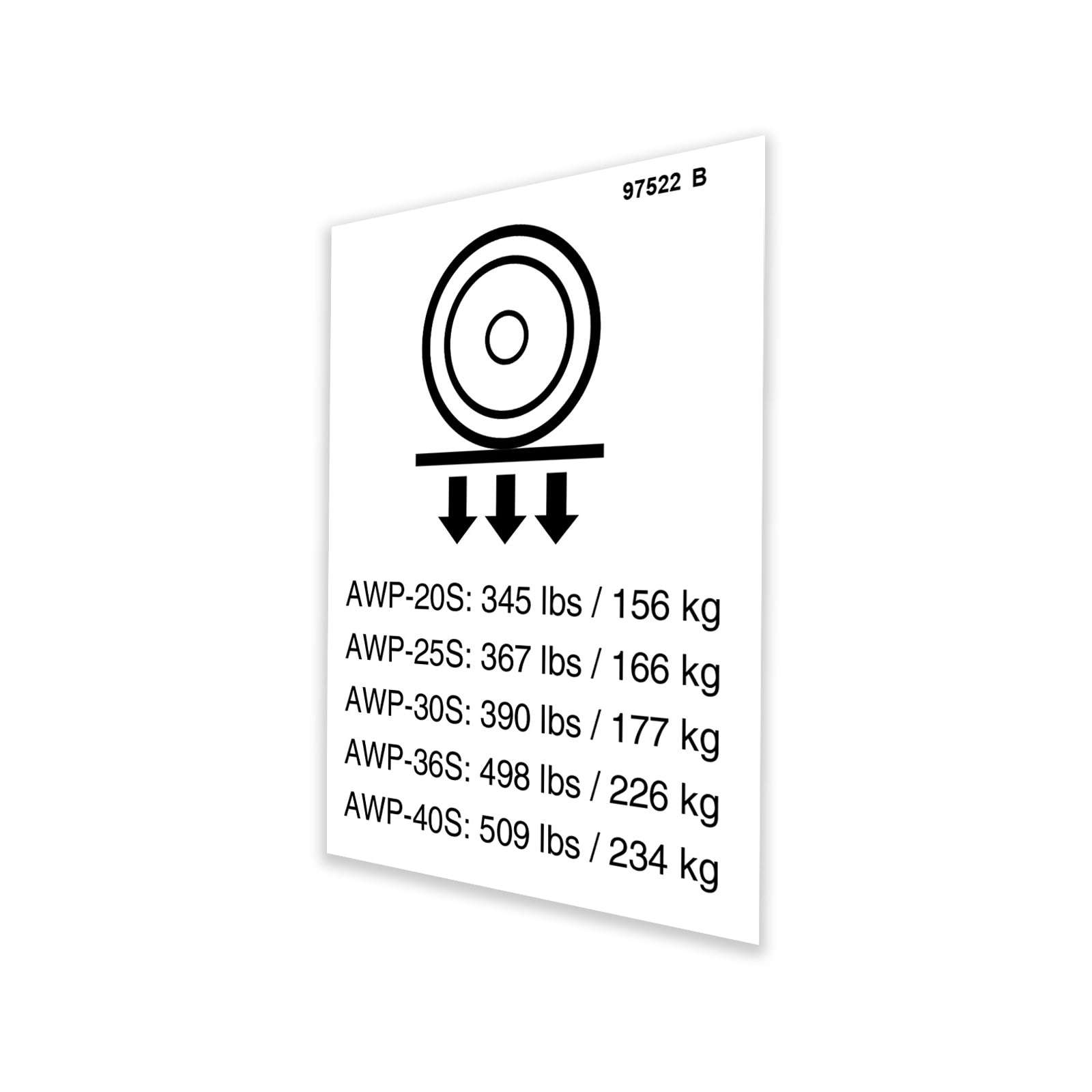 Genie Part # 97522GT – Decal, Label, Wheel Load, AWP