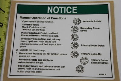 Genie Part # 97586GT – Decal, Notice, Manual Oper, TZ50