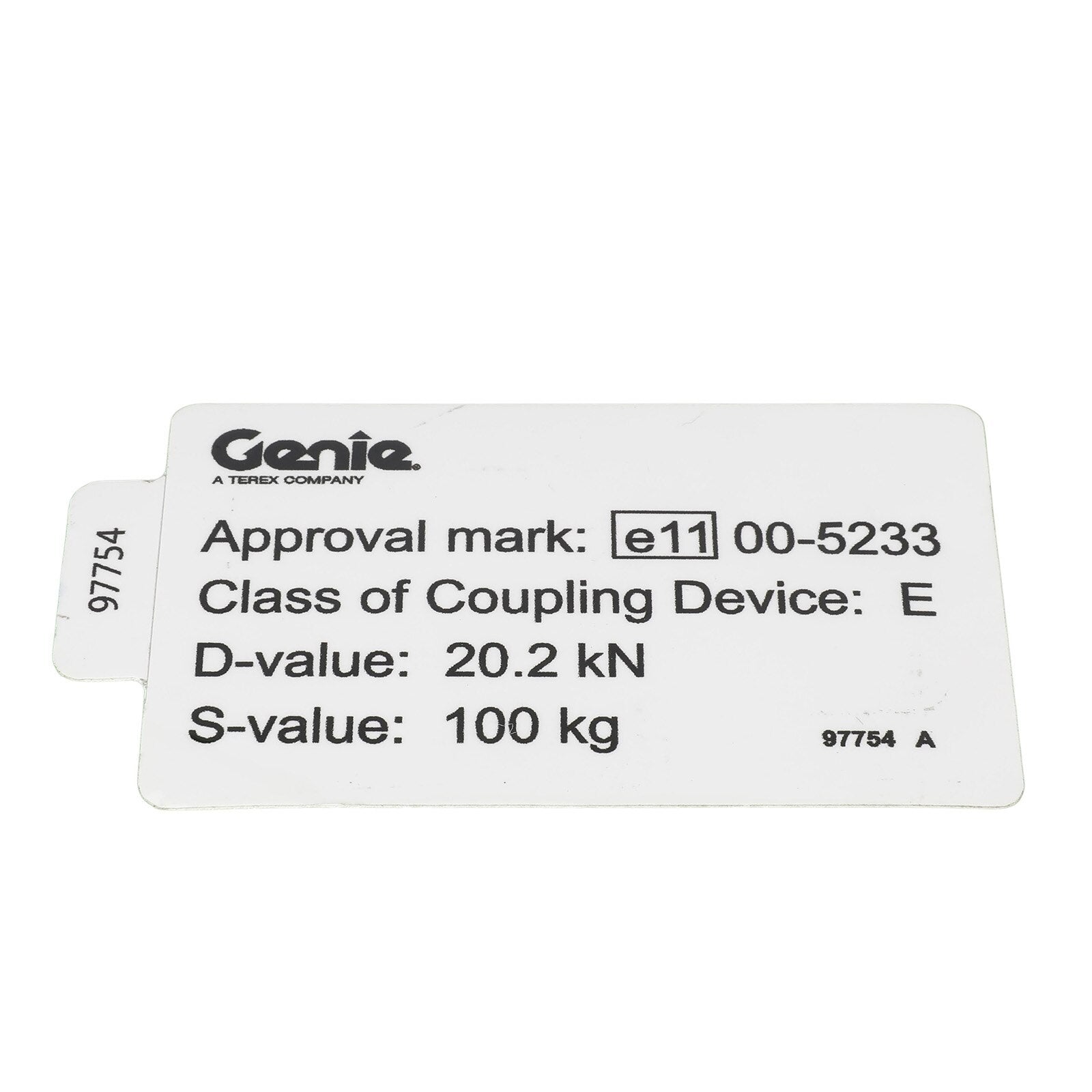 Genie Part # 97754GT – Decal, Label, Drawbar Cert