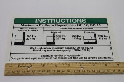 Genie Part # 97827GT – Decal-Notice,Max Cap-500#