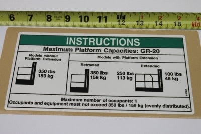 Genie Part # 97828GT – Decal-Notice,Max Cap-350#