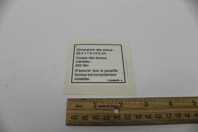 Genie Part # T107894FRGT – Tire Spec Decal