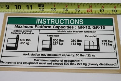 Genie Part # T108736GT – Decal-Notice,Max Cap-500