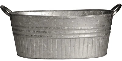 Oval Tub Planter With Handles, Galvanized Metal, 16.5 In.