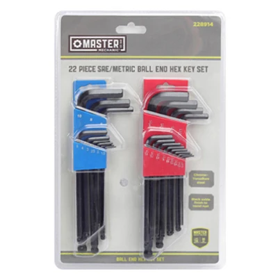 22-Pc. Ball-Hex-L Key Set, SAE & Metric