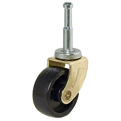 Wheel Caster, Black With Brass Finish, Wood Stem, 1-5/8-In., 2-Pk.