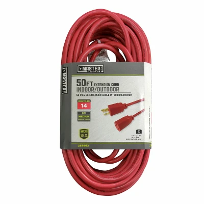 Extension Cord, 14/3 SJTW Red Round Vinyl, 50 Ft.