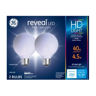 Reveal LED Decorative Globe Light Bulbs, Medium Base, 3 Watt, 2-Pk.