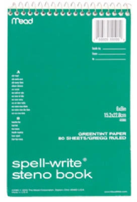 Spell Write Wirebound Ruled Steno Book, 6 x 9 In., 80 Sheets