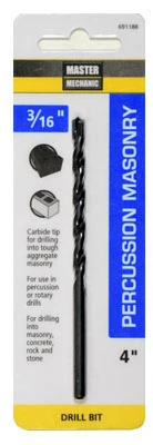 Percussion Masonry Drill Bit, 3/16 x 4 In.
