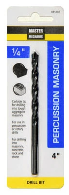 Percussion Masonry Drill Bit, 1/4 x 4 In.