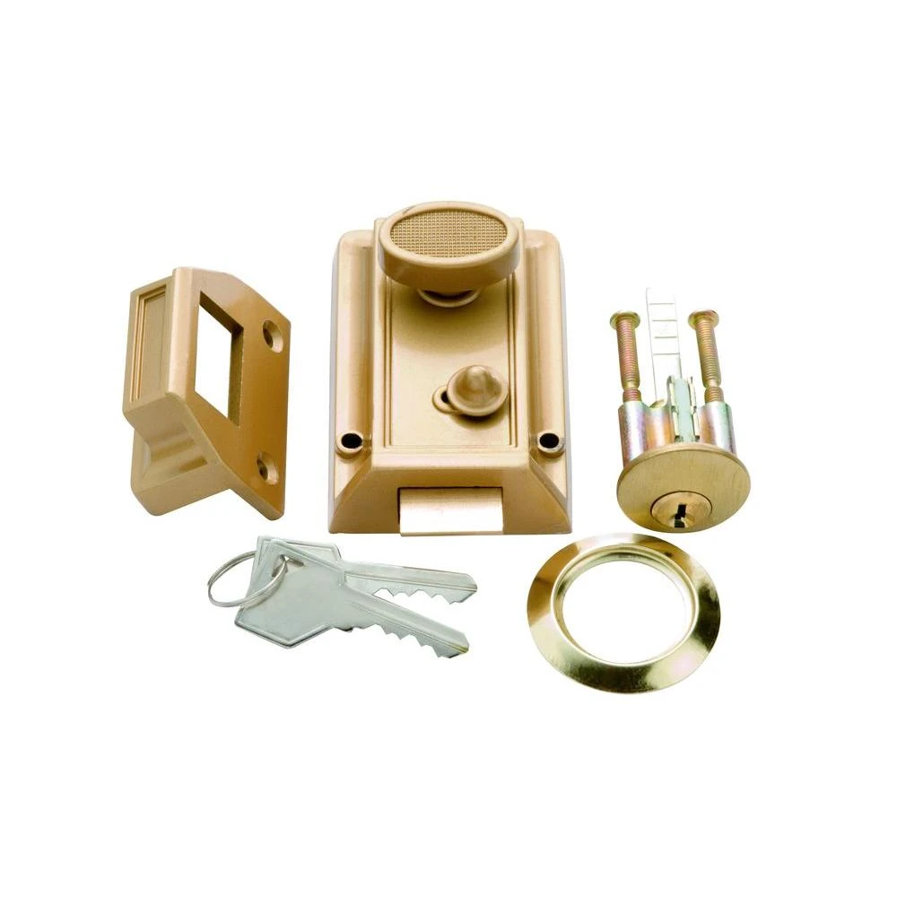 Brass Night Latch With 5-Pin Tumbler Locking Cylinder