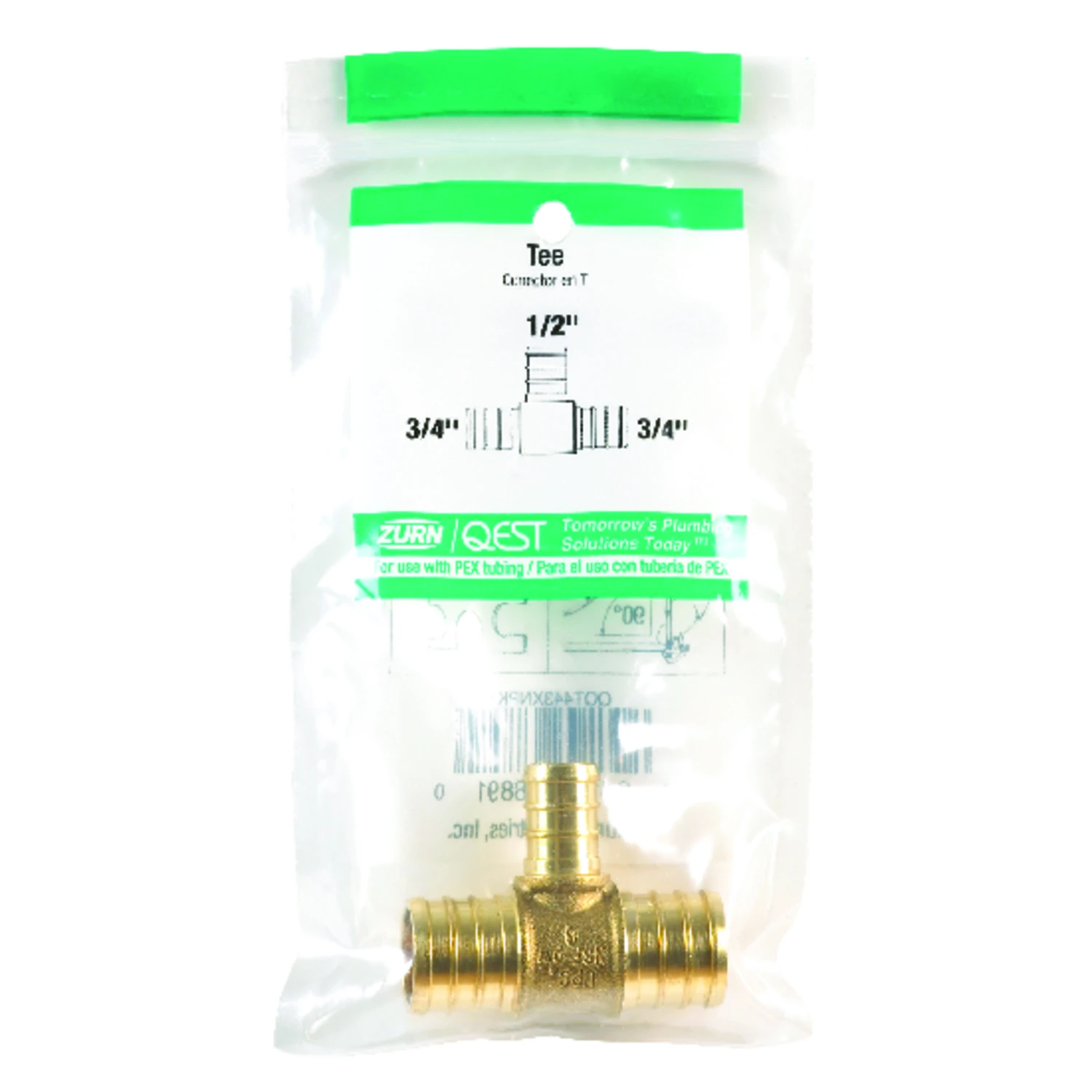 Insert Pipe Tee, Lead Free, 3/4 x 3/4 x 1/2 In. Brass Barb