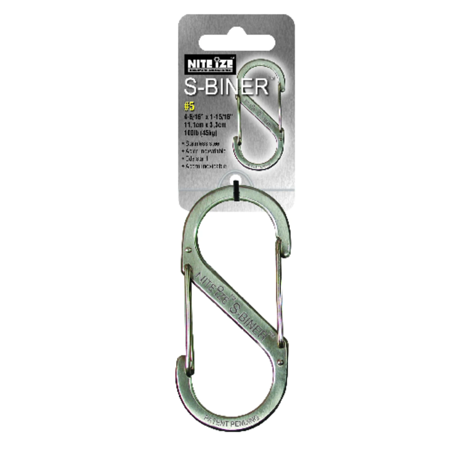 S-Biner Carabiner Clip, #5, Stainless Steel