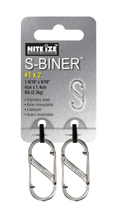 S-Biner Carabiner Clip, #1, Stainless Steel, 2-Pk.
