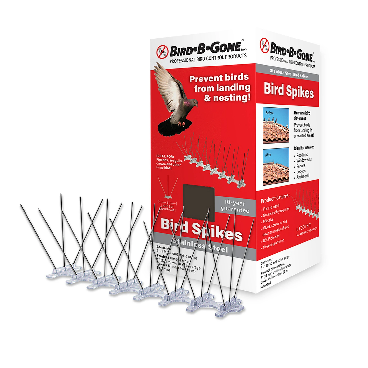 Bird Spike, Stainless Steel/Plastic, 5-In. x 6-Ft.