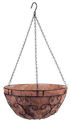 14-inch Black Romantic-style Hanging Basket With Coco Liner And Steel Chain