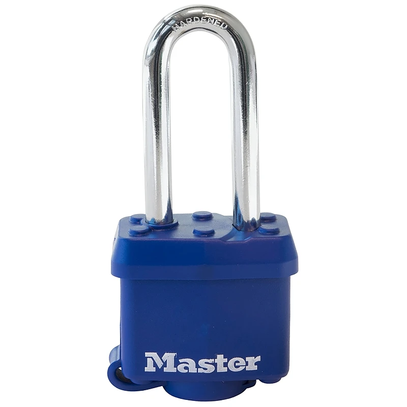1-1/2 In. KeyedLaminated Padlock, Blue Weatherproof Cover,2-In. Long Shackle