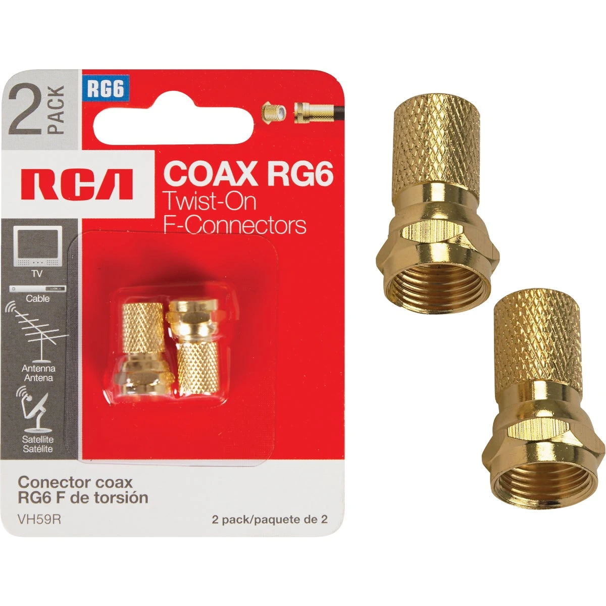 Coaxial F Twist On End Connector, 2-Pk.