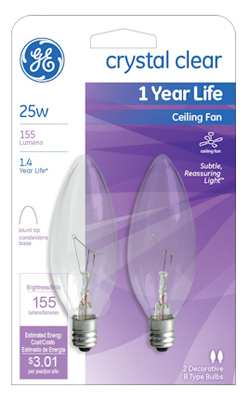 Blunt Tip Ceiling Fan Bulbs, 2-Pk., 25 Watt